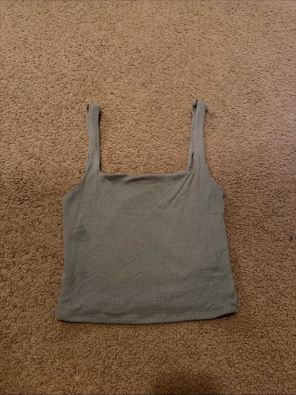 Ribbed Square-Neck Tank Top in Olive Green